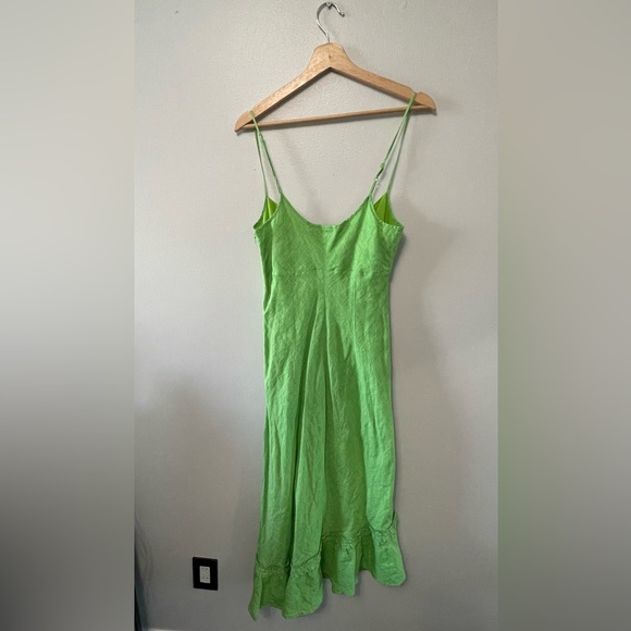 Asymmetrical hem spaghetti strap midi linen dress - Picture 3 of 6